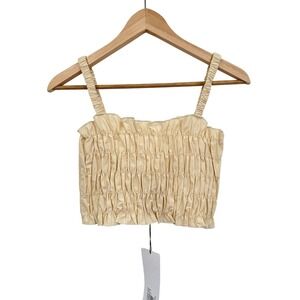Rita Row Women Cream Smocked Ruched Crop Top Tank XS NWT